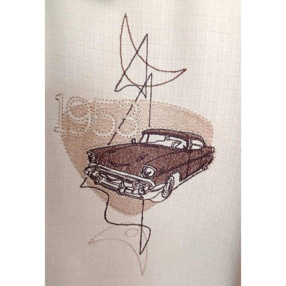 Mens Car Shirt 1953 Chevy Embroidery Cubavera Sz XL Heritage Fit Black Cream